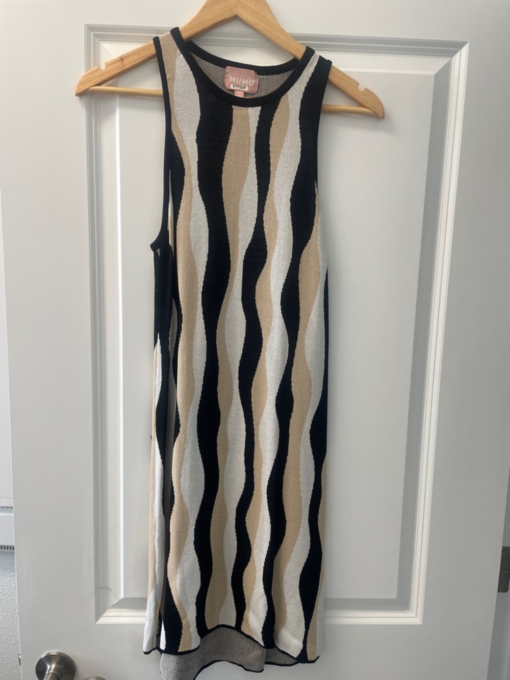 Show Me Your MuMu Black, Cream & Tan Wave Knit Midi Dress